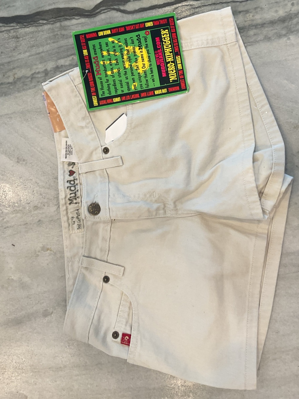 Vintage Mudd Microhiphugger Cream Denim Shorts